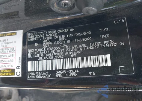 2015 Toyota 4Runner Limited z USA, uszkodzony, nr VIN JTEBU5JR9F5233891